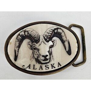 Vintage BTS Solid Brass Alaska Ram Belt Buckle 1981 Made in USA